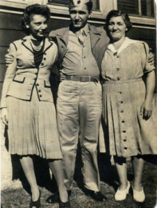 [ click on image to enlarge ] Time off! A family visit (1944): Emily, Lenny and his mom, Margaret Sansone.
